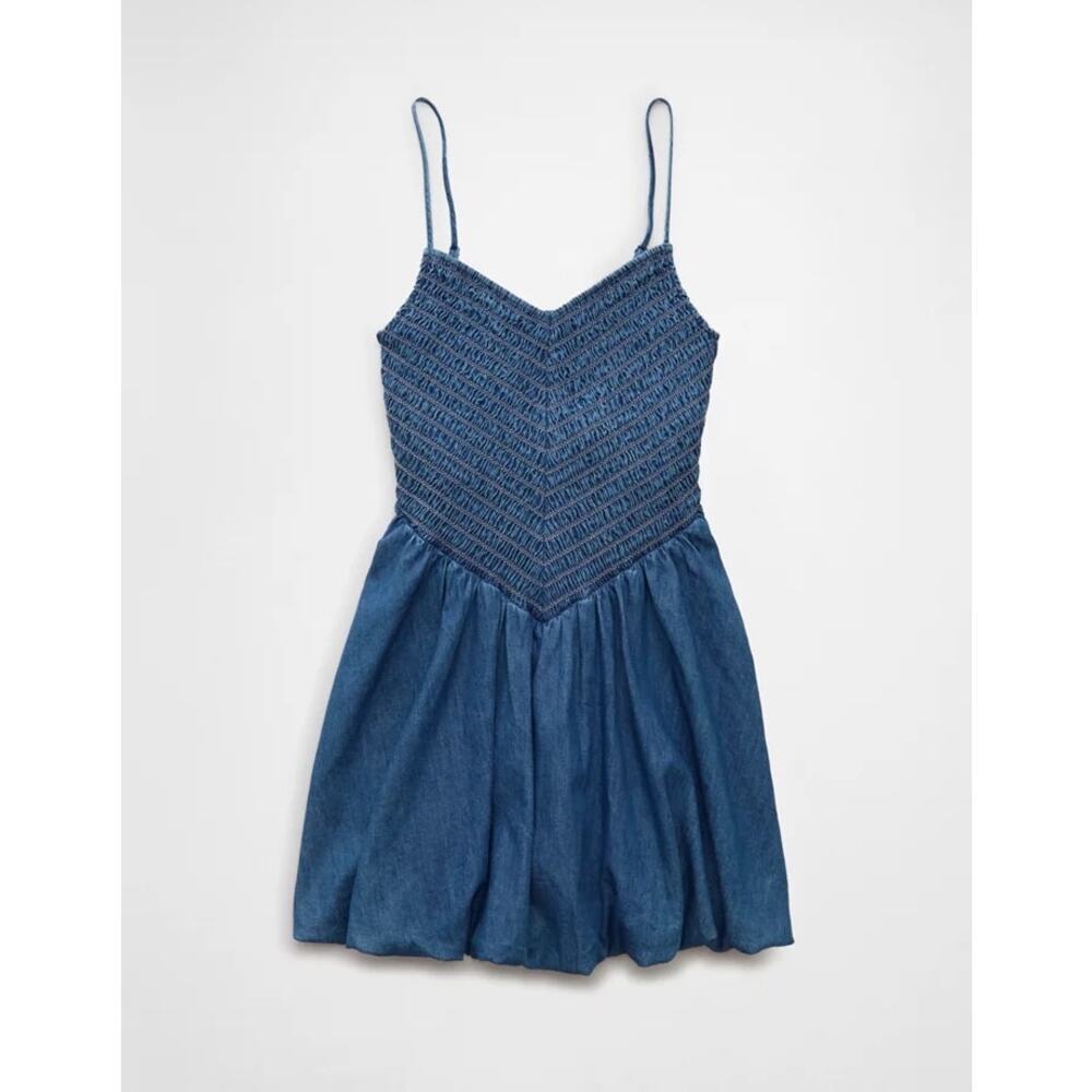 NWT American Eagle Denim Bubble Dress Strappy Mini Dress Country Western Small